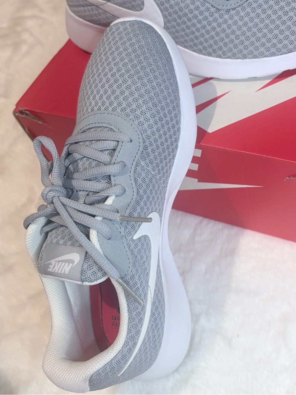Nike Women's Light Gray Mesh Running Sneakers with White Swoosh - Picture 13 of 14